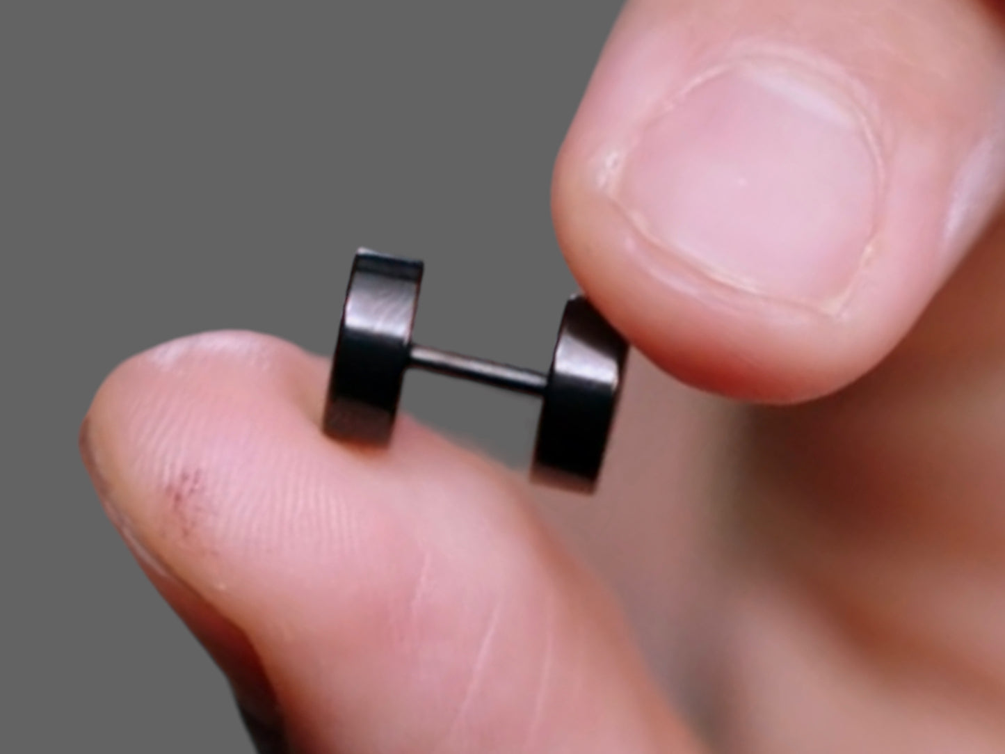 Black Faux Plug Stud Stainless Steel Earring Screw Back Stud earrings MK Trendy