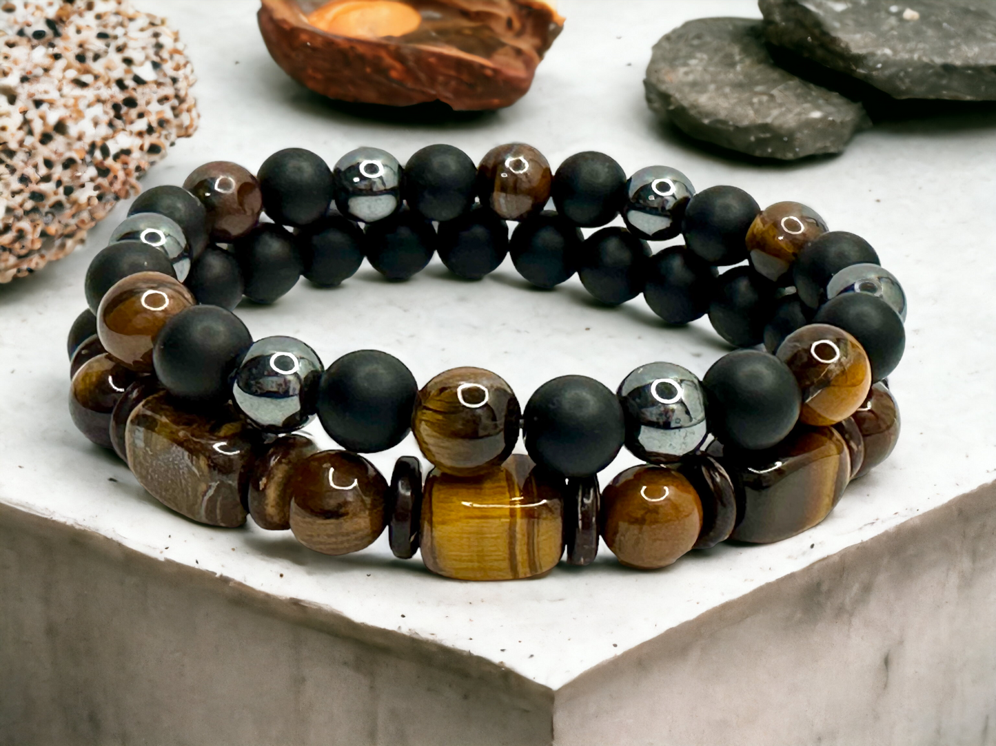 2 pieces Tiger Eye And Hematite Spiritual Energy Healing Yoga 8mm Beaded Bracelet MK Trendy