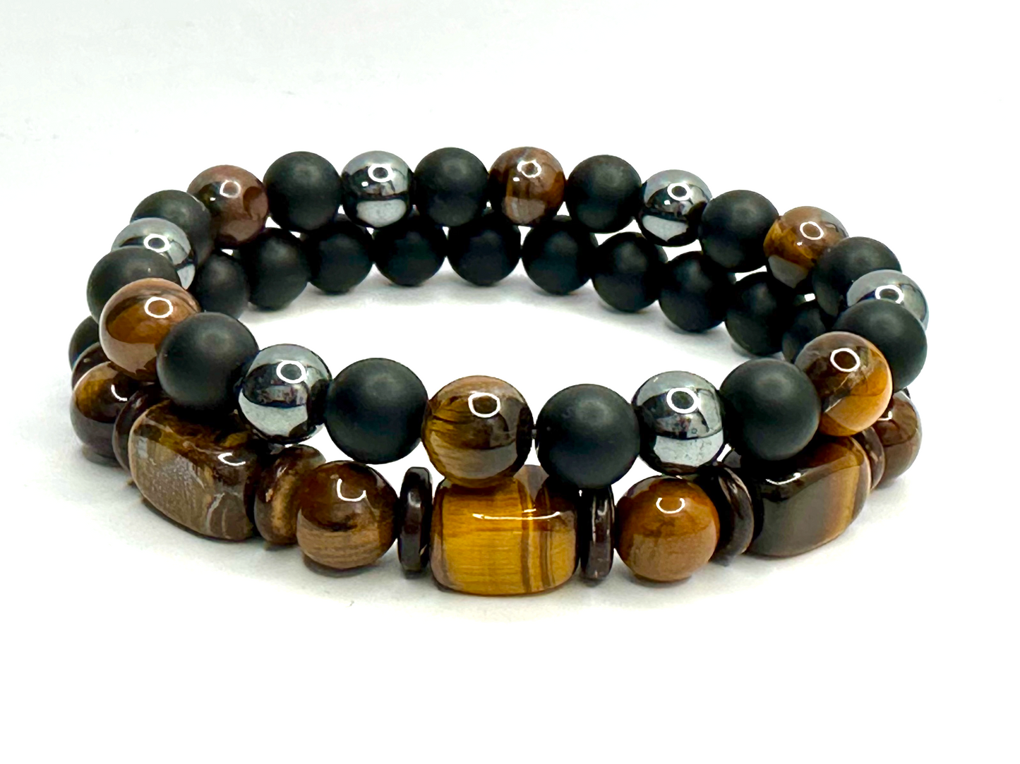 2 pieces Tiger Eye And Hematite Spiritual Energy Healing Yoga 8mm Beaded Bracelet MK Trendy