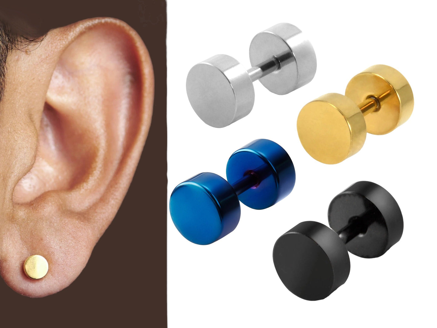 Silver Faux Plug Stud Stainless Steel Earring Screw Back Stud earrings MK Trendy