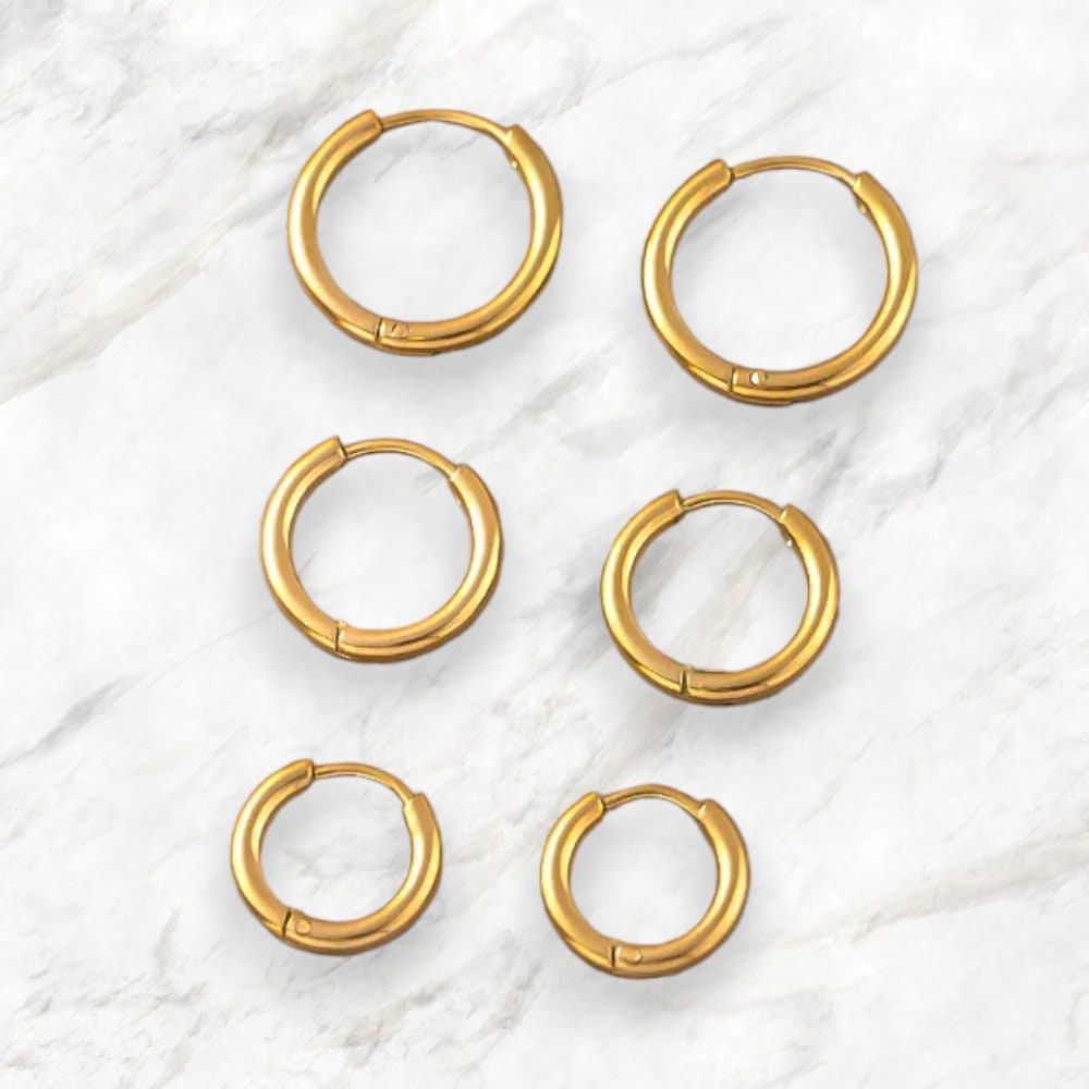 Black Slim Hoop Earring Surgical-grade Stainless Steel Huggies' Hoop Earrings