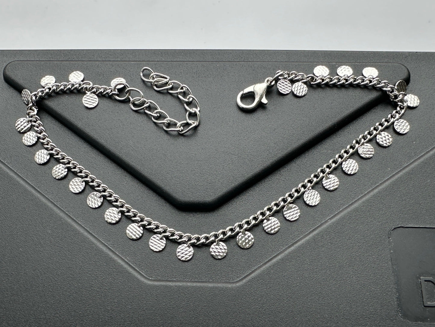 925 Anklet Silver Plated Round Shape Pendant Chain, Vintage Style