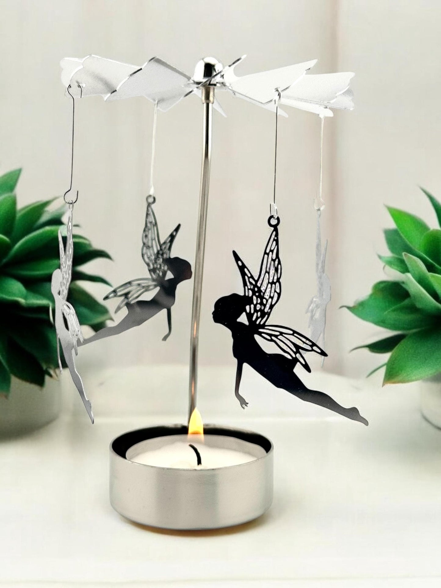 Angels Rotary Carousel Spinning Tea Light Candle Holder Fairy Gift