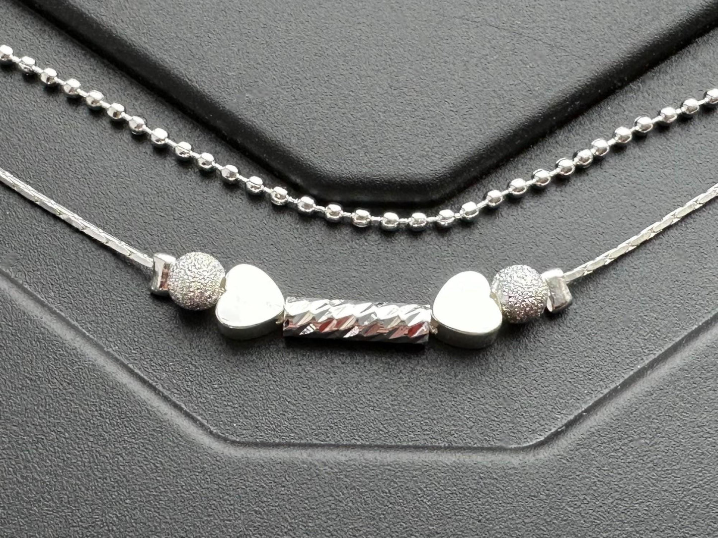 Heart Anklet Sterling Silver Double Layer Anklet Bracelet, Boho Beach Jewellery , Silver Anklet