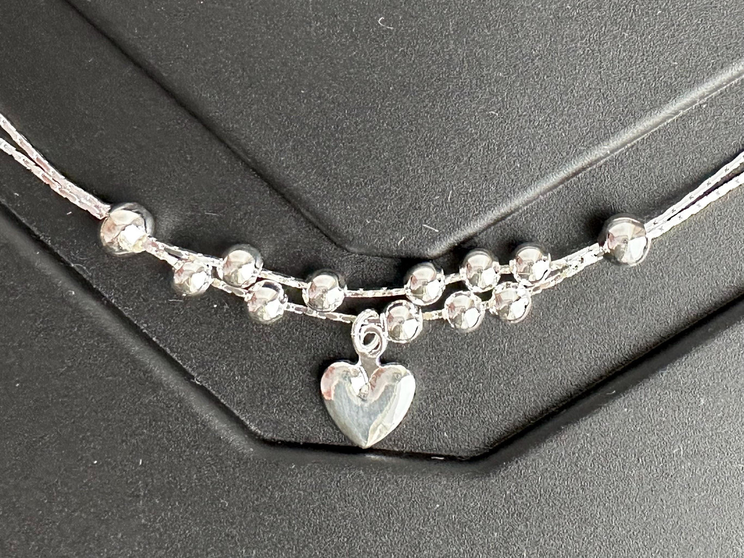 Heart Anklet Sterling Silver Double Layer Anklet Bracelet, Boho Beach Jewellery , Silver Anklet