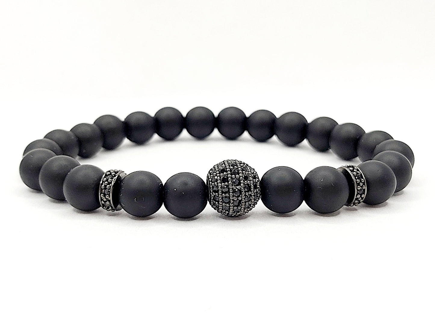 2 pieces Natural Gemstone Onyx with micro pave cubic zircon charms MK Trendy