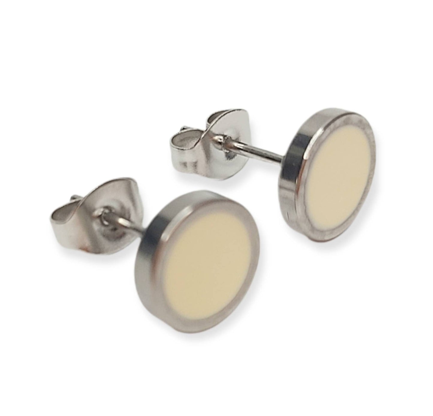 Round Black, Blue, White Silver Stud Old Style Earrings MK Trendy