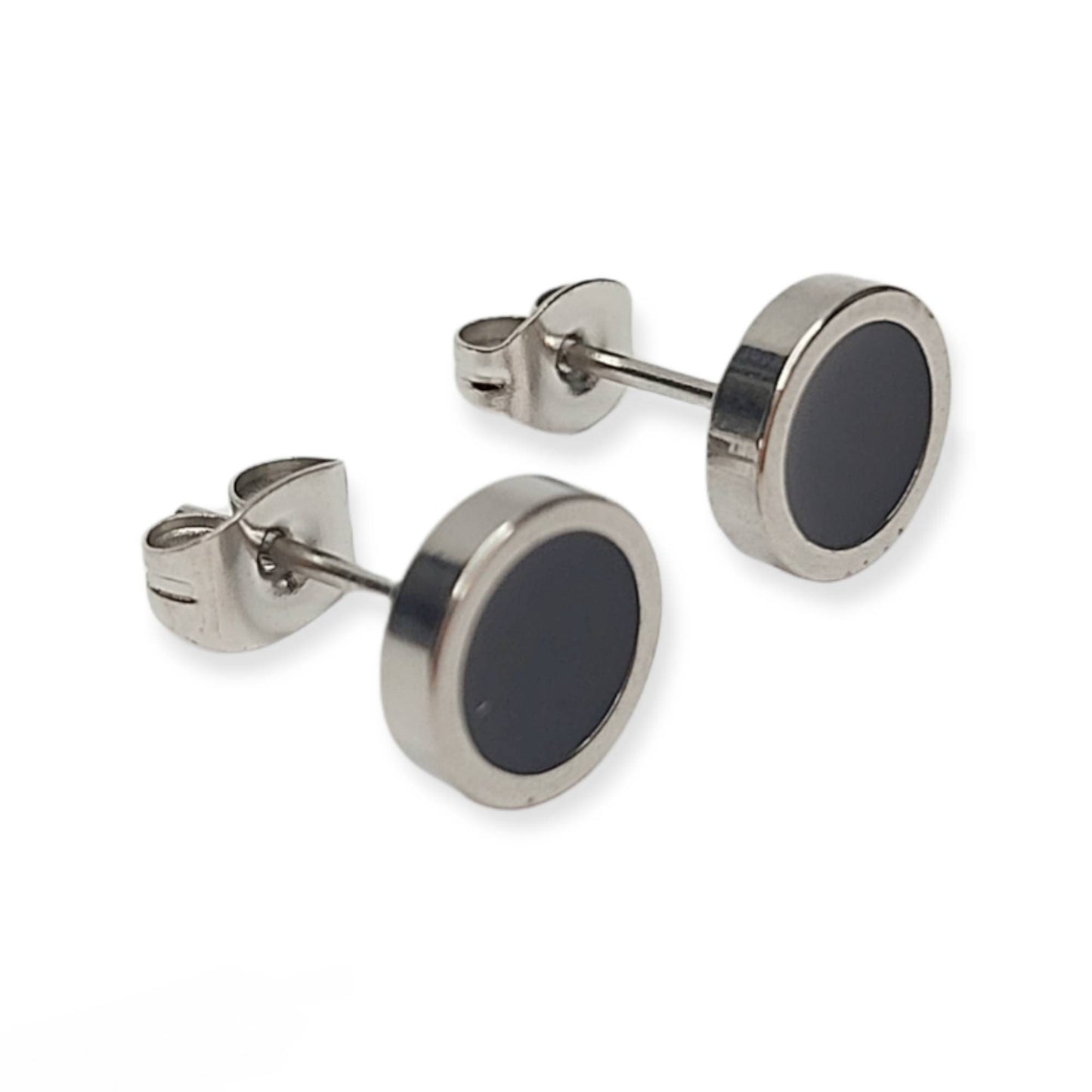 Round Black, Blue, White Silver Stud Old Style Earrings MK Trendy