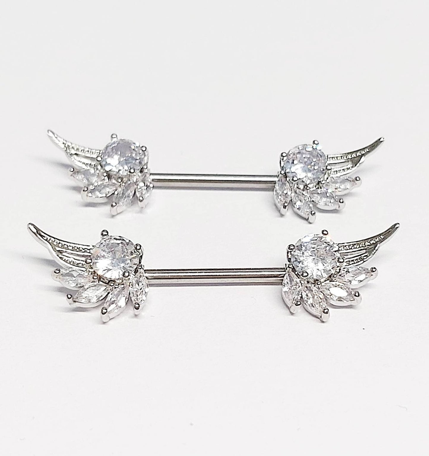316L Surgical steel barbell angel wing with crystal nipple rings MK Trendy