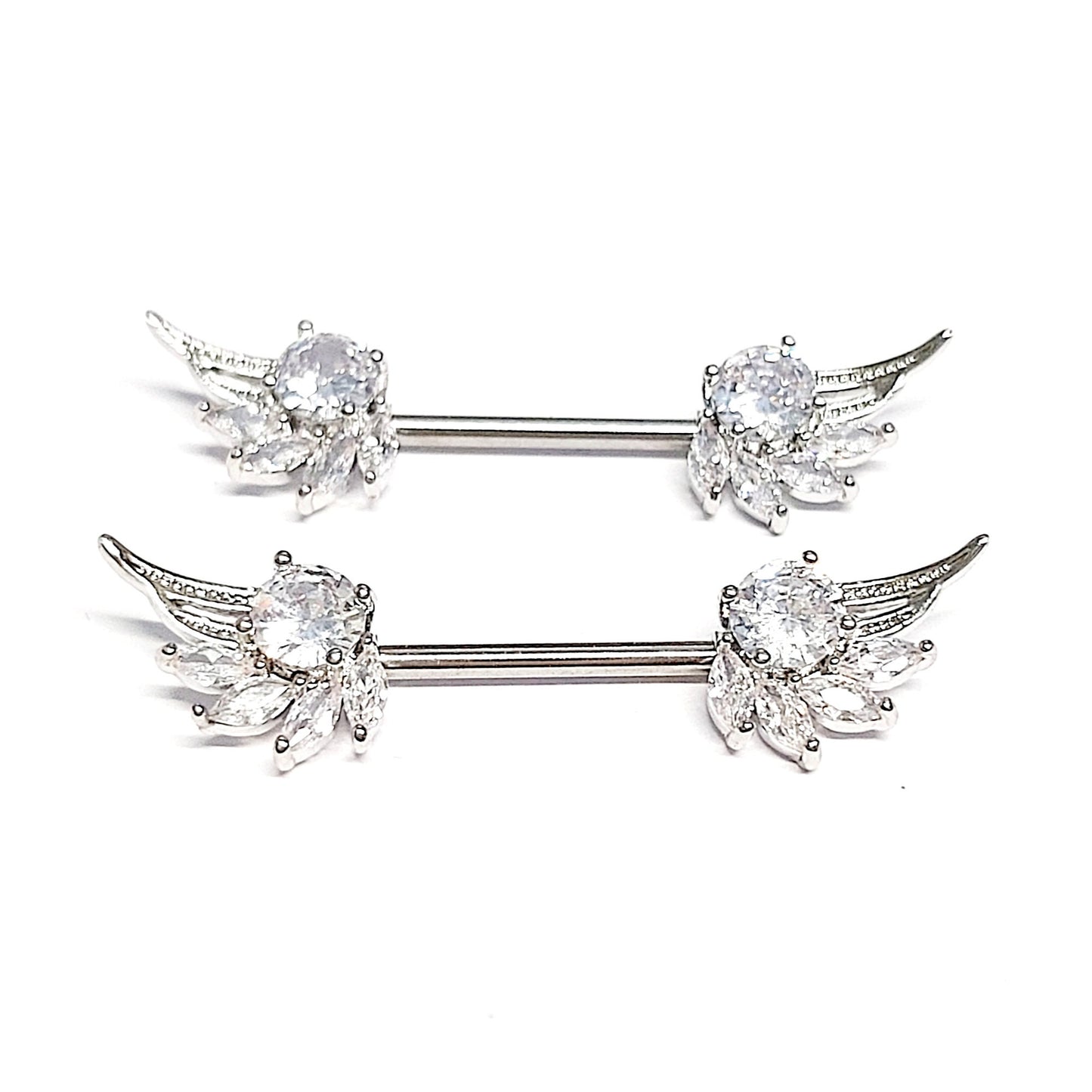 316L Surgical steel barbell angel wing with crystal nipple rings MK Trendy