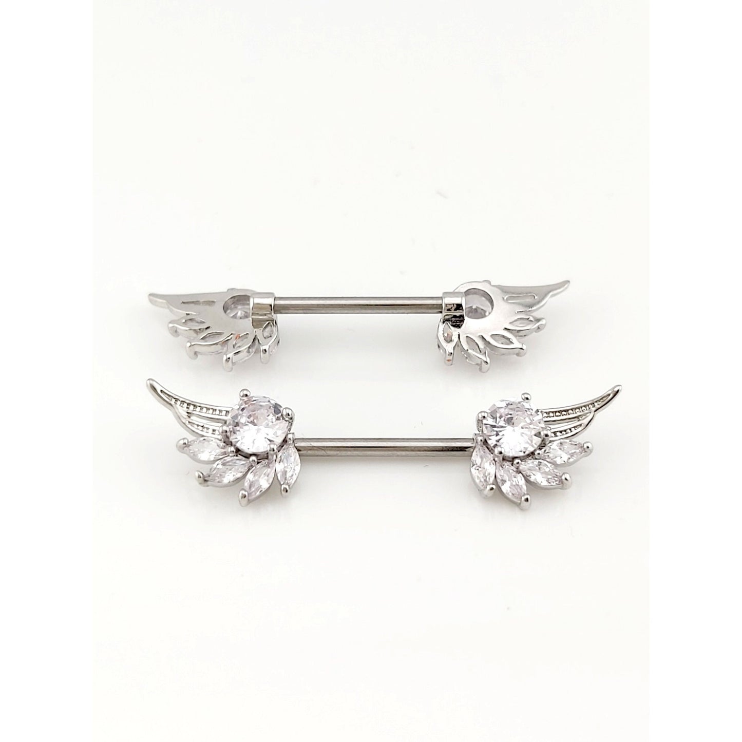 316L Surgical steel barbell angel wing with crystal nipple rings MK Trendy