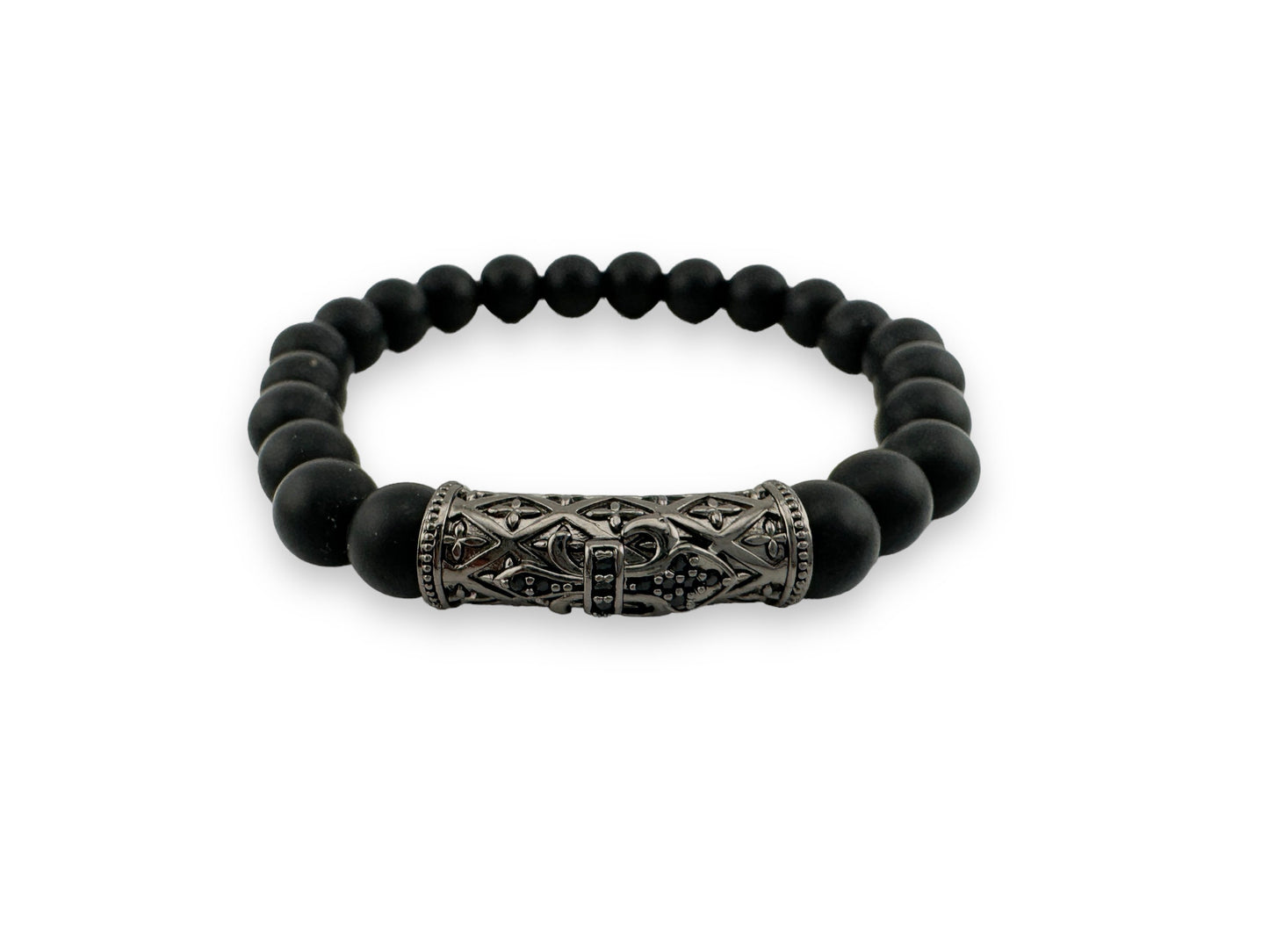 2pcs Set Natural Gemstone Onyx Beaded with ball stainless steel bracelet Men Women MK Trendy