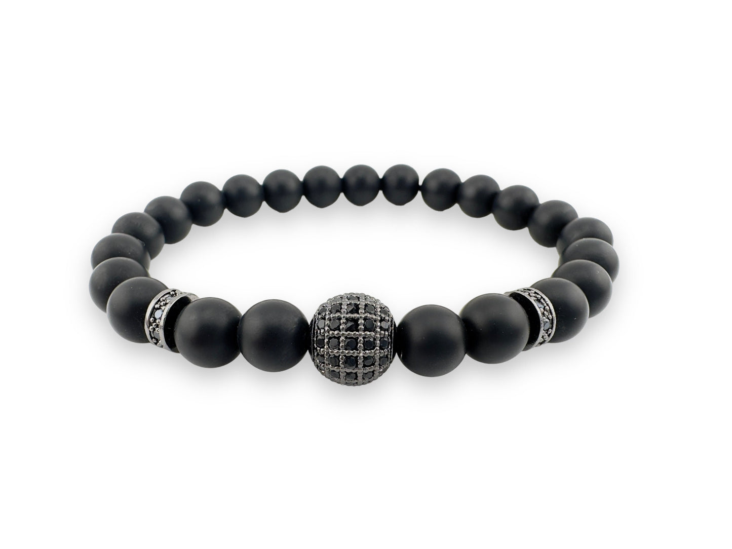 2pcs Set Natural Gemstone Onyx Beaded with ball stainless steel bracelet Men Women MK Trendy