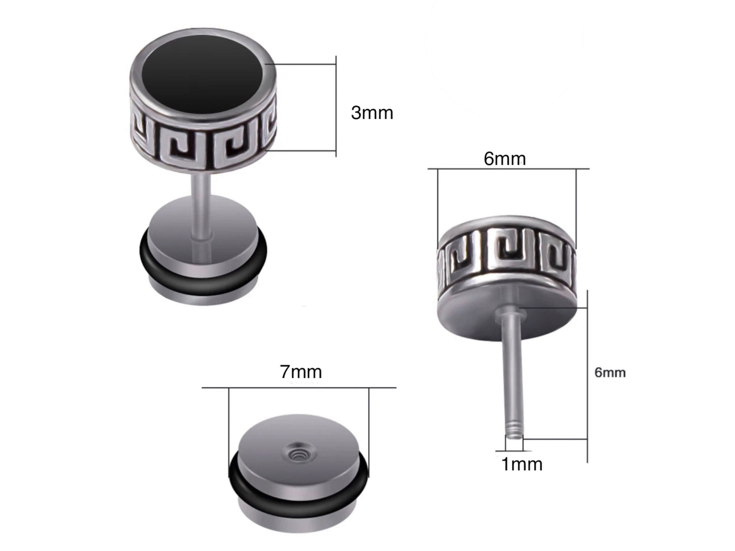 Black Silver stud earring with Greece key design stud earring in stainless steel MK Trendy