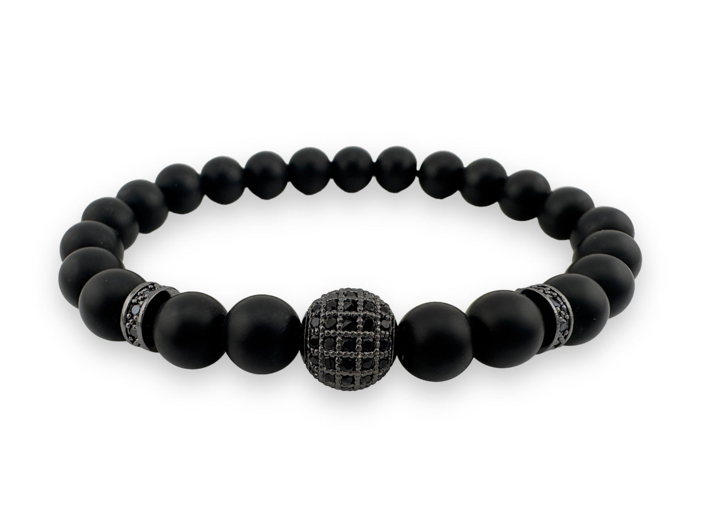 2pcs Set Natural Gemstone Onyx Beaded with ball stainless steel bracelet Men Women MK Trendy