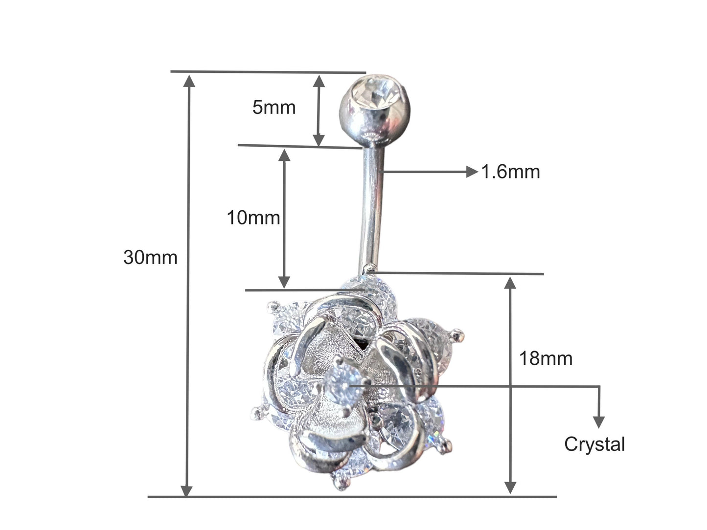 Crystal rose navel button ring MK Trendy