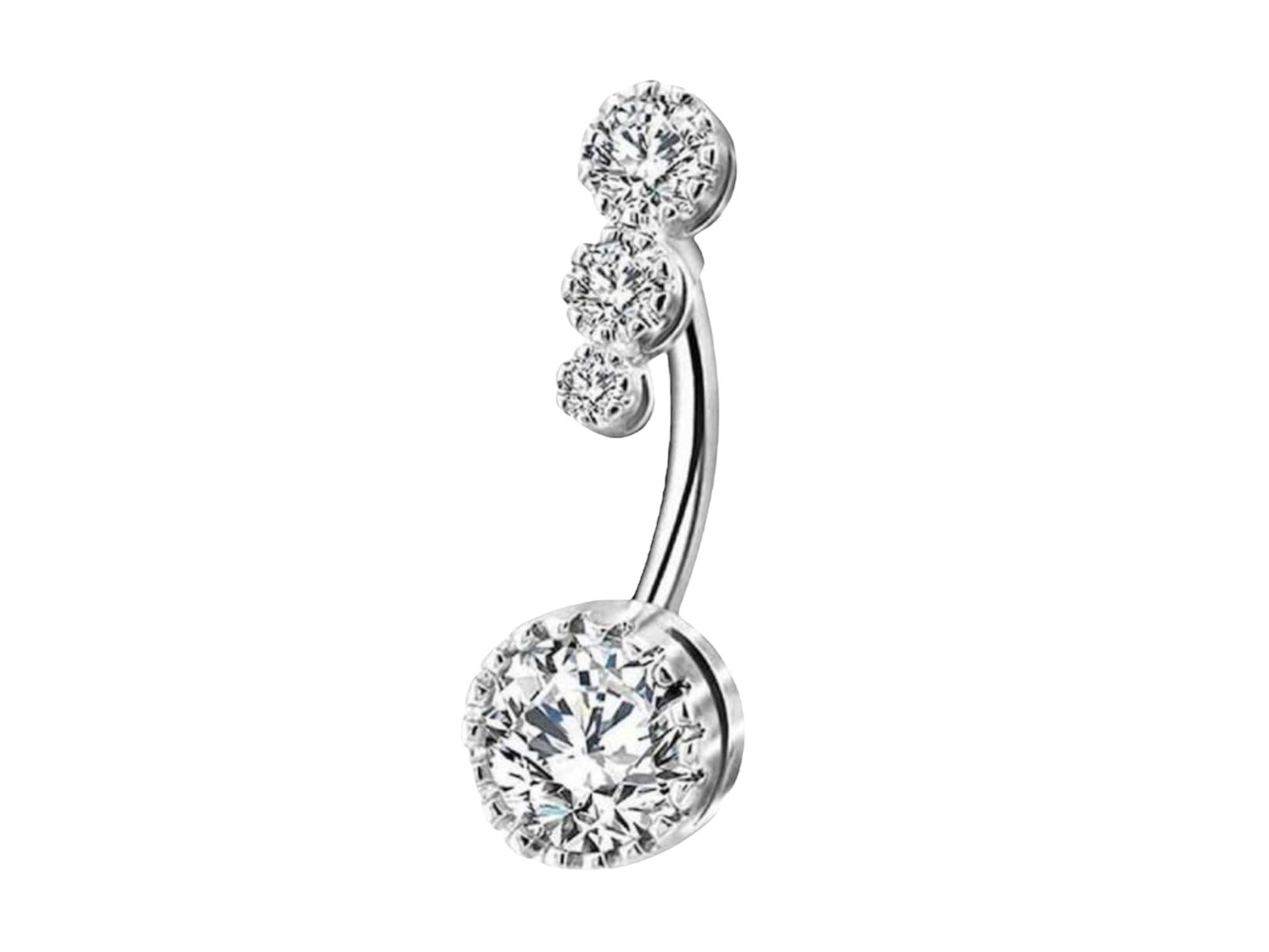 Button Belly Rings Round Clear CZ 316l Steel MK Trendy