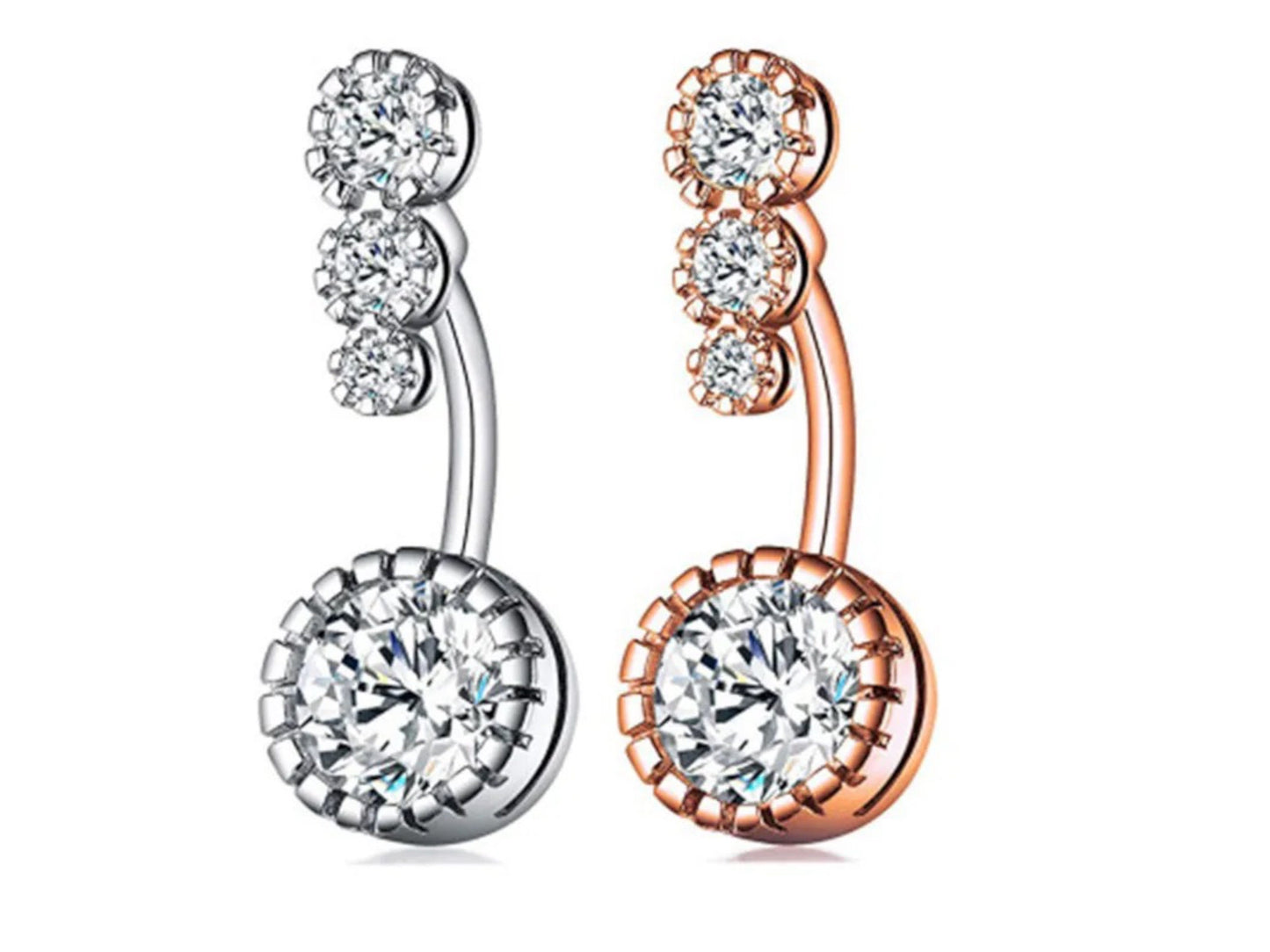 Button Belly Rings Round Clear CZ 316l Steel MK Trendy