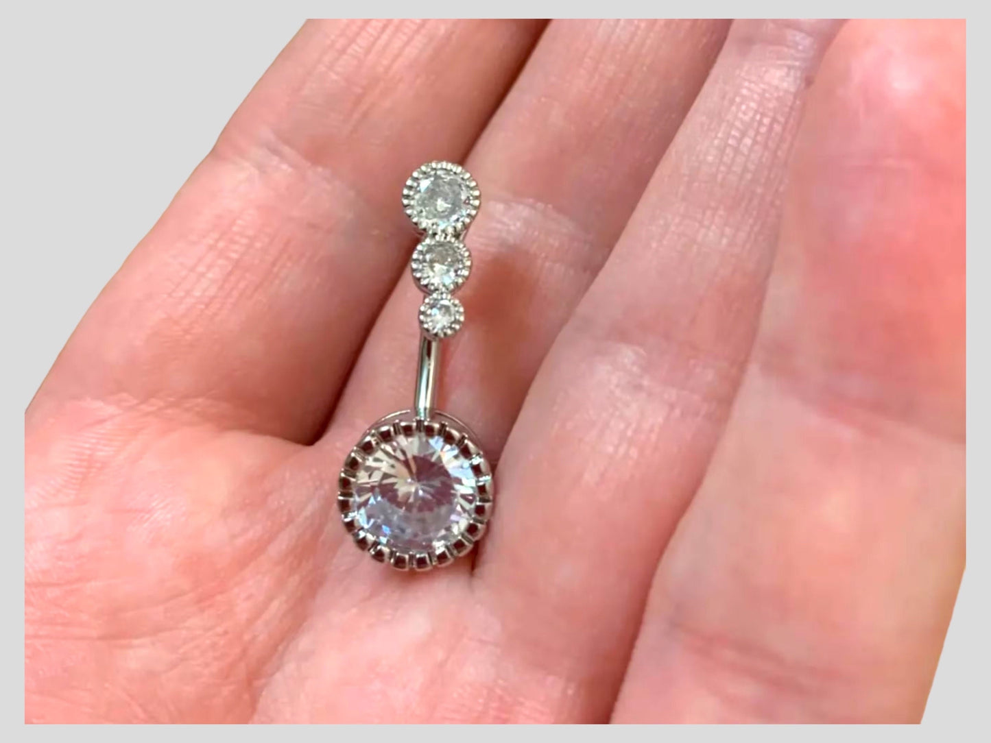 Button Belly Rings Round Clear CZ 316l Steel MK Trendy