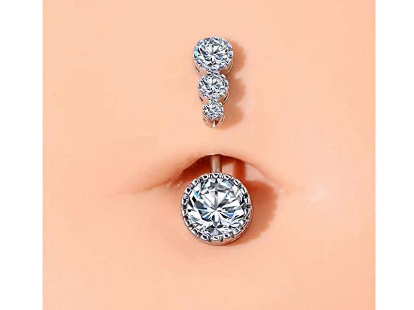 Button Belly Rings Round Clear CZ 316l Steel MK Trendy