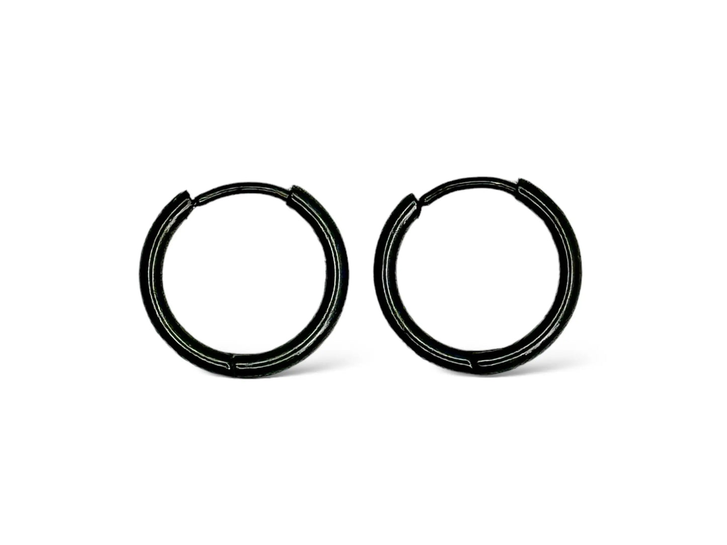 Black Small Thin Hoop Hinged Stainless Steel Earrings My Store