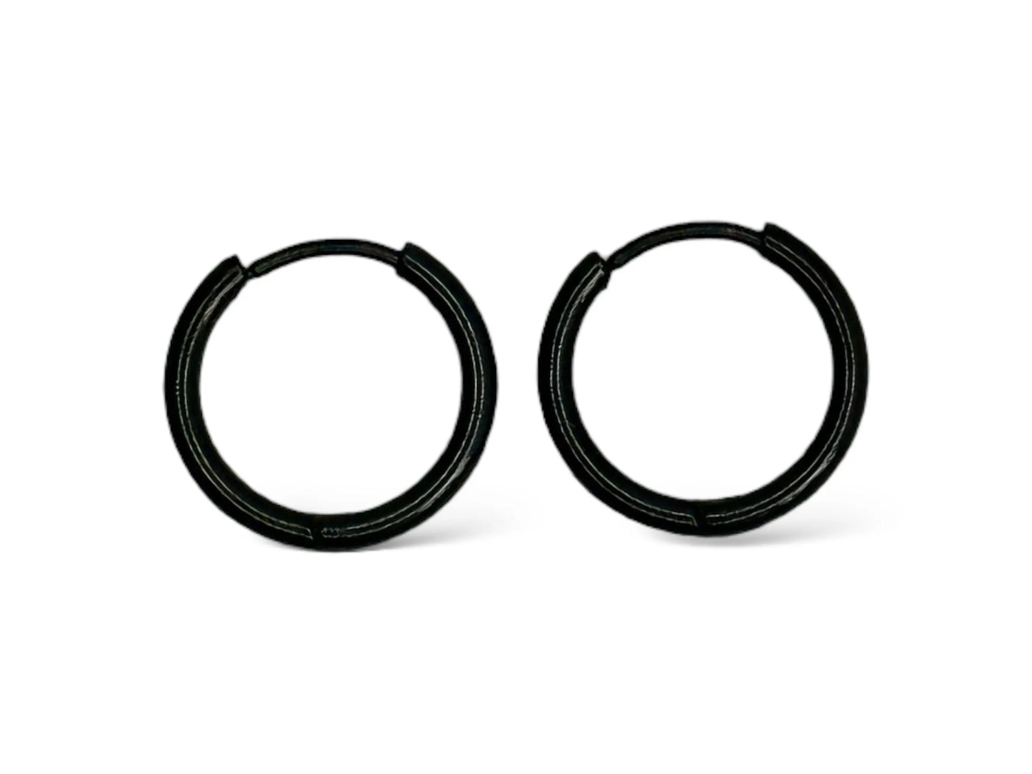 Black Small Thin Hoop Hinged Stainless Steel Earrings My Store