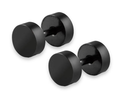 Black Faux Plug Stud Stainless Steel Earring Screw Back Stud earrings