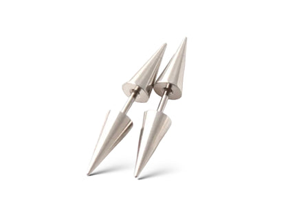 Double spike barbell stud earrings in stainless steel 16g