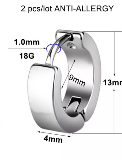 Flat Hoop Earrings Surgical Stainless Steel, 5 Colours