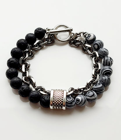 Natural Relaxed Healing Stone Beads Men Bracelets With Stainless Steel Chain