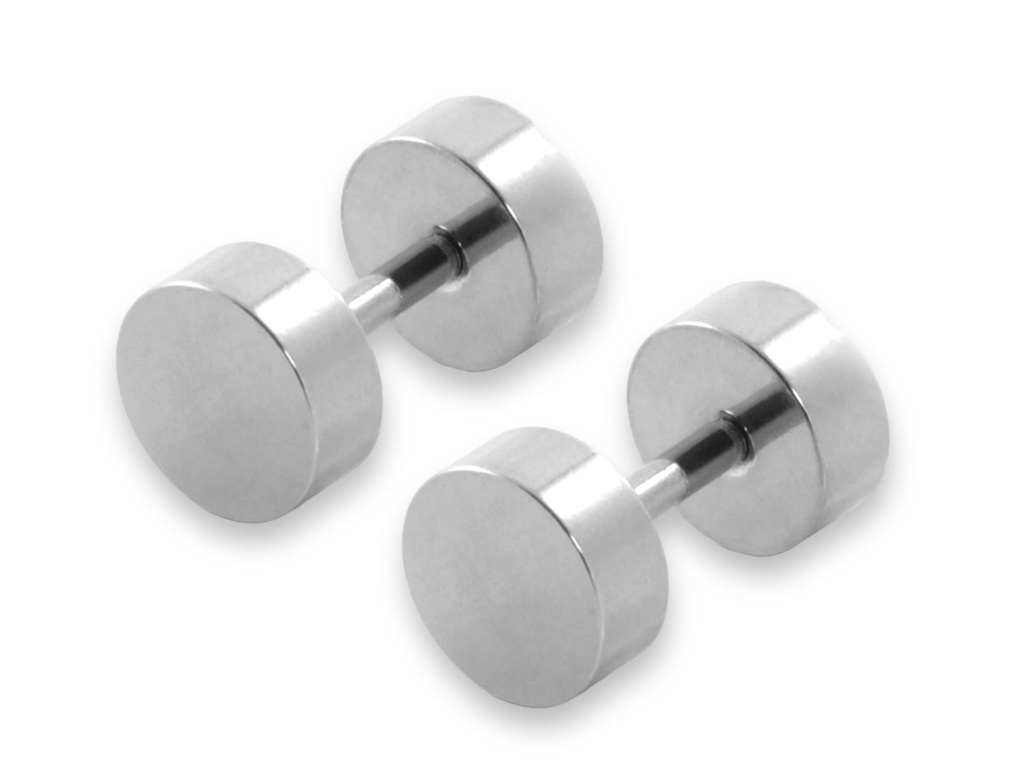 Silver Faux Plug Stud Stainless Steel Earring Screw Back Stud earrings