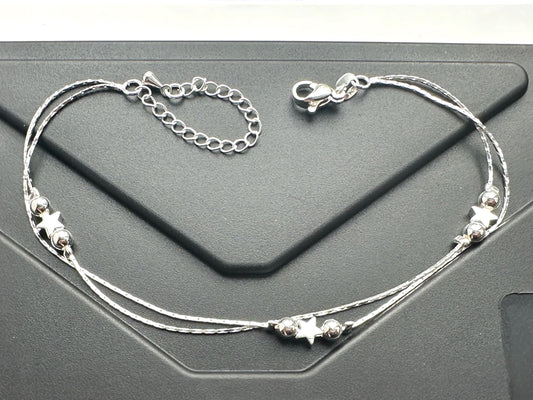 Stars & Hearts Anklet 925 Sterling Silver Boho Beach Foot chain Bracelet Gift for her