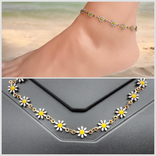 Flower Anklet Gold Plated Boho Beach anklet, Gift for her. Birthday Gift, Boho Jewelry, Gold Anklet