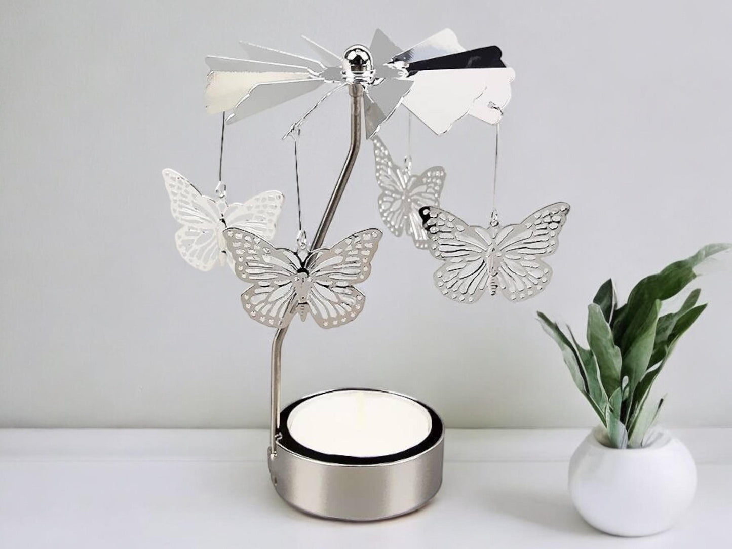 Butterfly Rotary Carousel Spinning Tea Light Candle Holder Christmas Gift