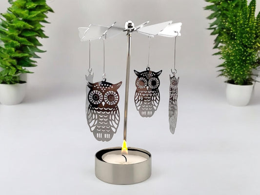 Owl’s Rotary Carousel Spinning Tea Light Candle Holder Christmas Gift