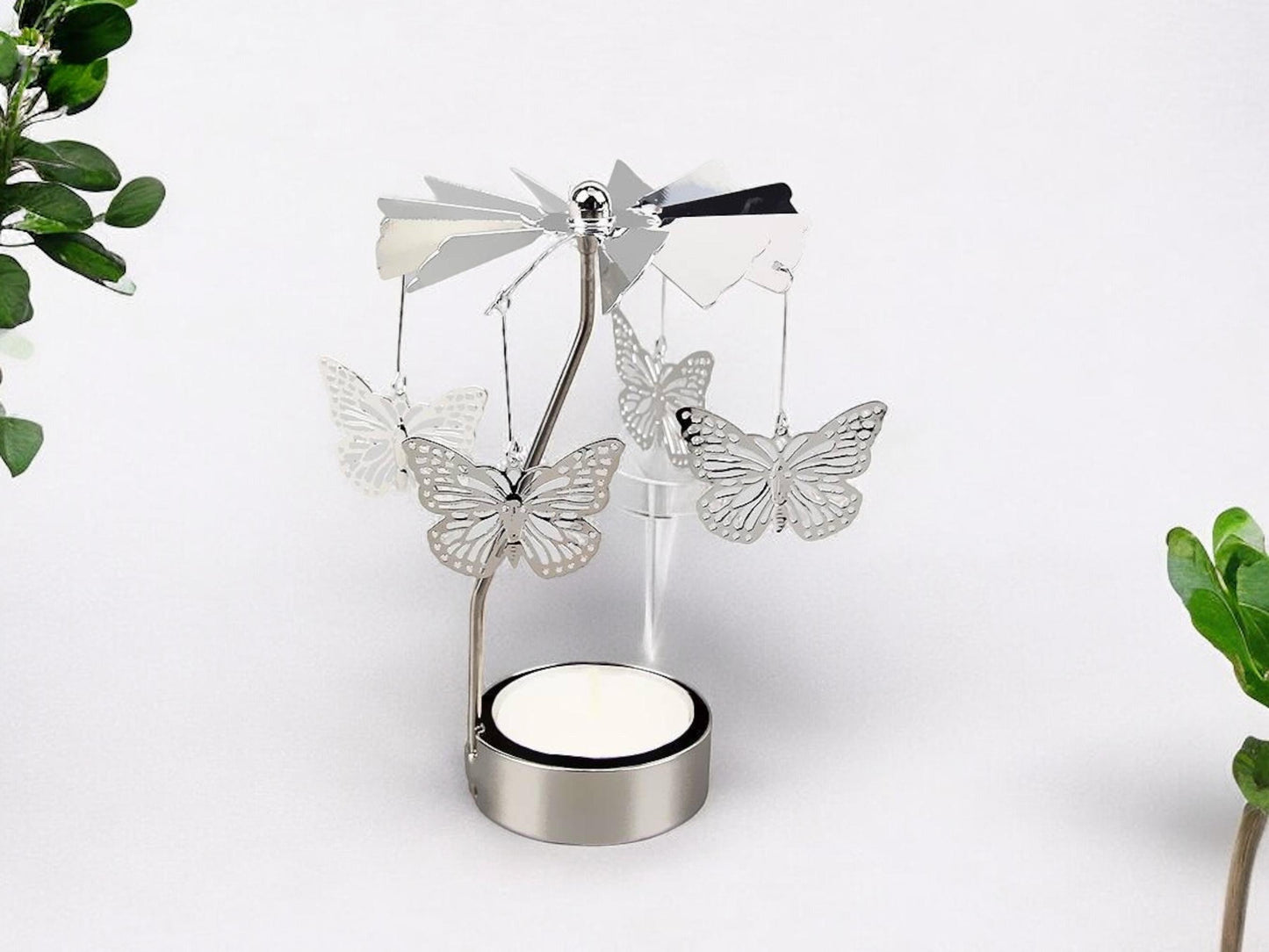 Butterfly Rotary Carousel Spinning Tea Light Candle Holder Christmas Gift