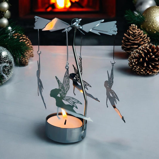 Angels Rotary Carousel Spinning Tea Light Candle Holder Fairy Gift