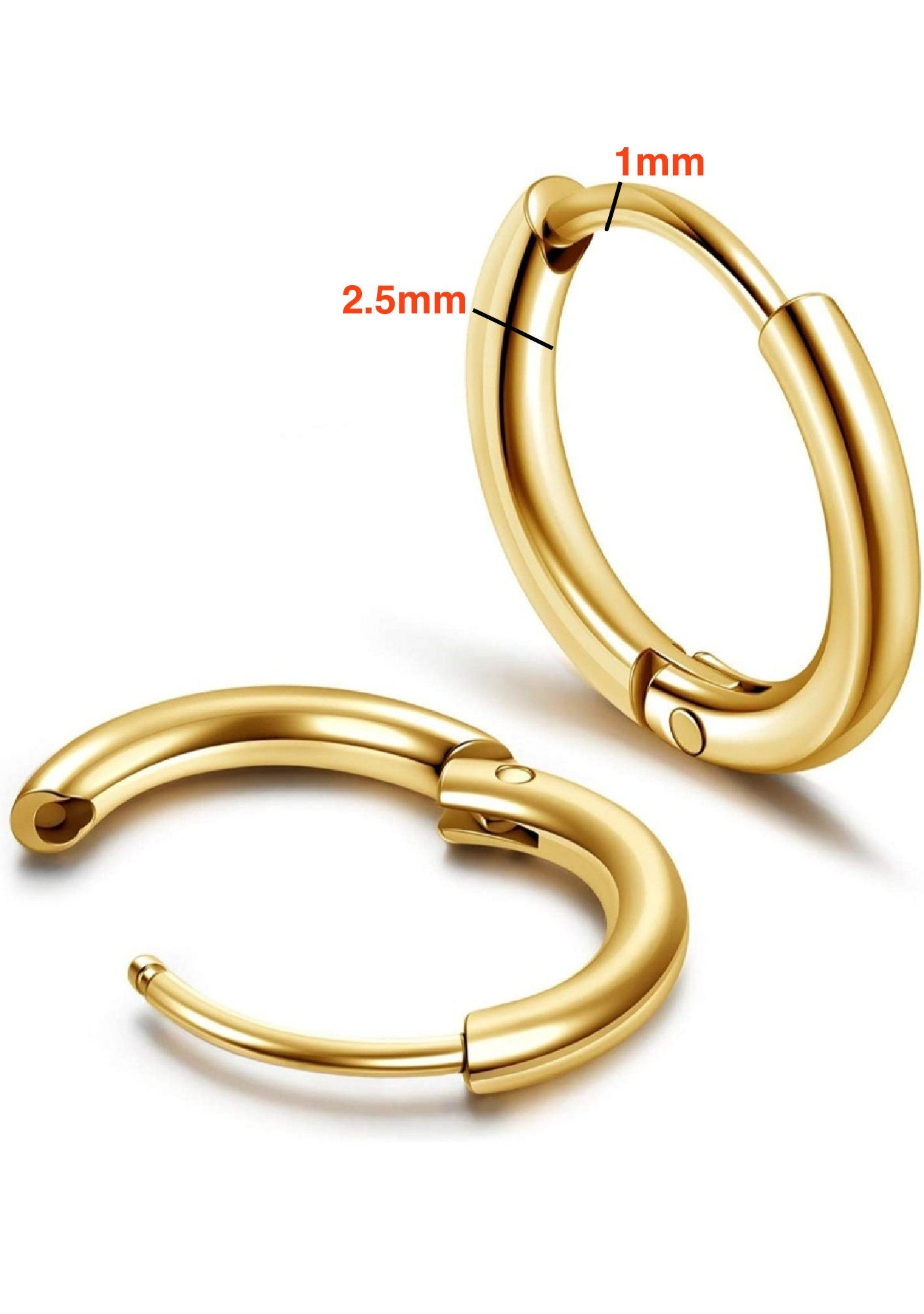 Blue 5 Pair Sets Hoop Earrings Stainless Steel Hinged Women / Men Earrings *8,10,12,14&16mm*