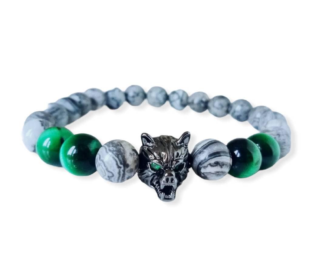 Healing Wolf Obsidian Stone Tigers Eye Natural Gemstone Beaded Bracelets Men / Women