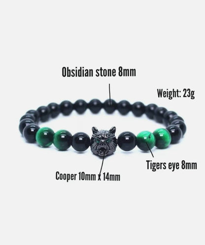 Healing Wolf Obsidian Stone Tigers Eye Natural Gemstone Beaded Bracelets Men / Women