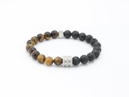 Natural Tiger Eye & Lava Spiritual Energy Healing Yoga 8mm / 10mm Beaded Bracelet.