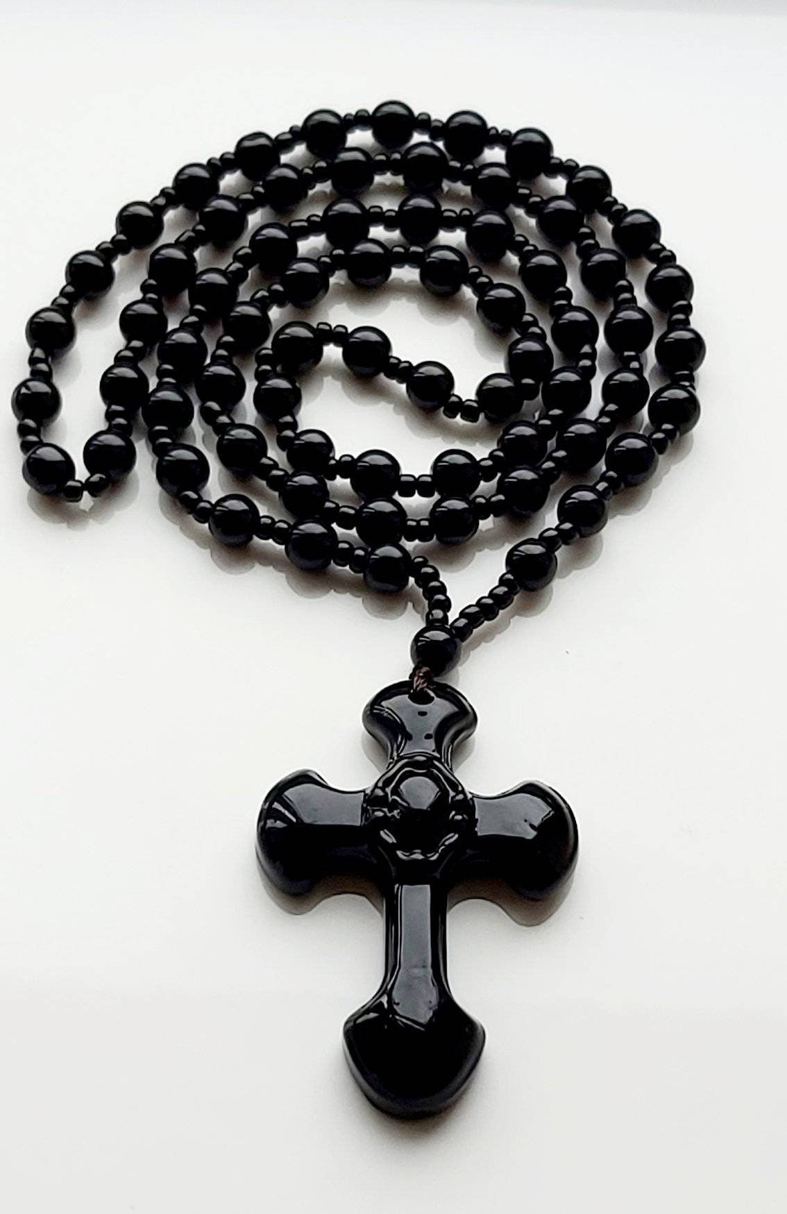 Natural  Cross Obsidian Beads Cross Pendants Necklace