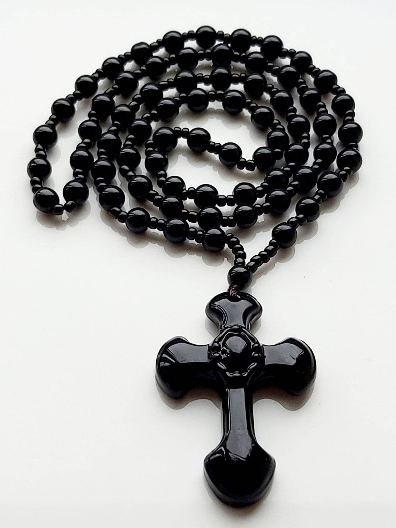 Natural  Cross Obsidian Beads Cross Pendants Necklace