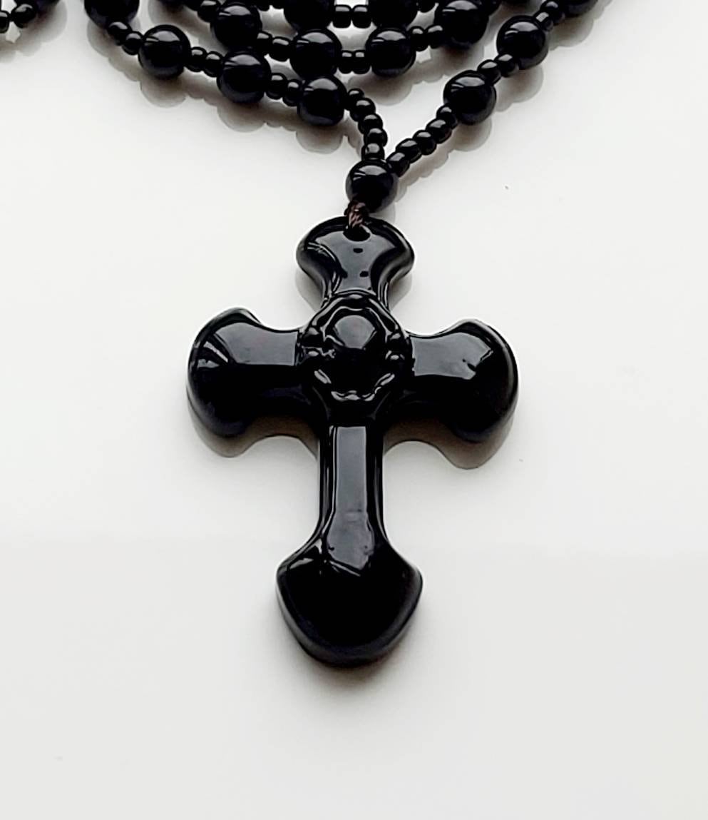 Natural  Cross Obsidian Beads Cross Pendants Necklace