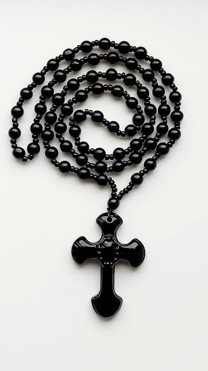 Natural  Cross Obsidian Beads Cross Pendants Necklace