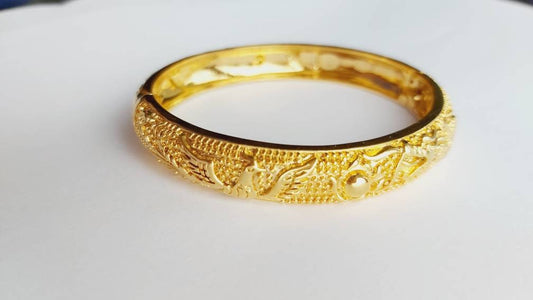 Dragon and Phoenix Bangle Gold Plated Old Style  Bracelet