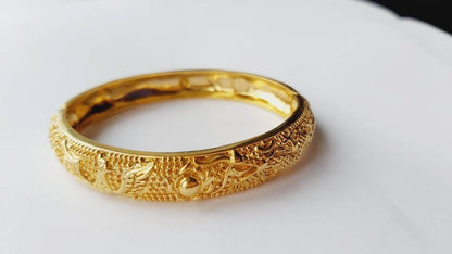 Dragon and Phoenix Bangle Gold Plated Old Style  Bracelet