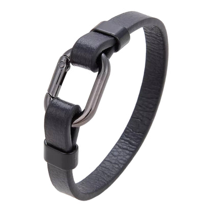 Classic Style Genuine Leather Bracelet With Oval Snap Hook For Men / Women