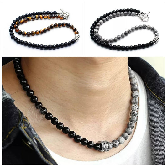 6mm Tiger eye natural beads, Jasper and Onyx with stainless Still Cham