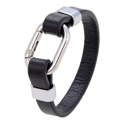 Classic Style Genuine Leather Bracelet With Oval Snap Hook For Men / Women